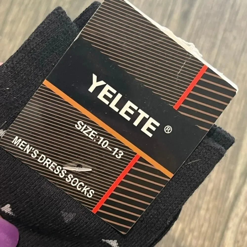 NWT Yelete Mens Dress Socks Printed Cotton Blend 513DS010 Black Size 10-13